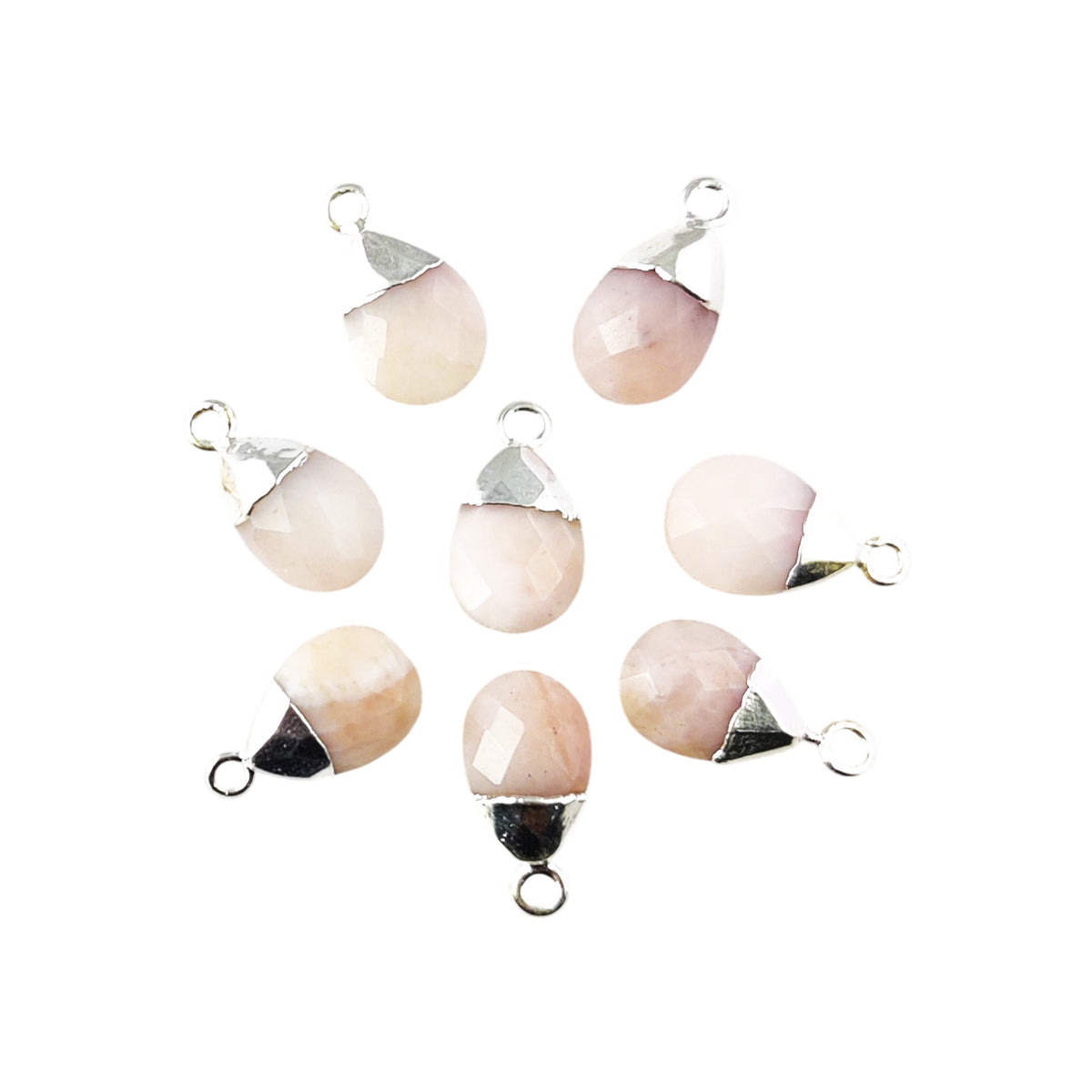 Handmade 13×9mm Pink Opal Pear Shape Teardrop Pendant, Silver Electroplated Natural Gemstone Charm for DIY Jewelry Making – Selling Per Piece