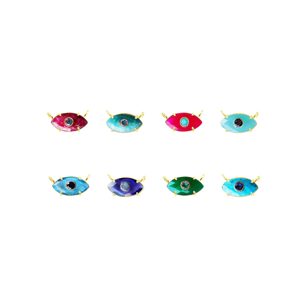 Gold Plated 15x25mm Marquise Eye Pendant Dual Gemstone Protection Pendant for Necklaces
