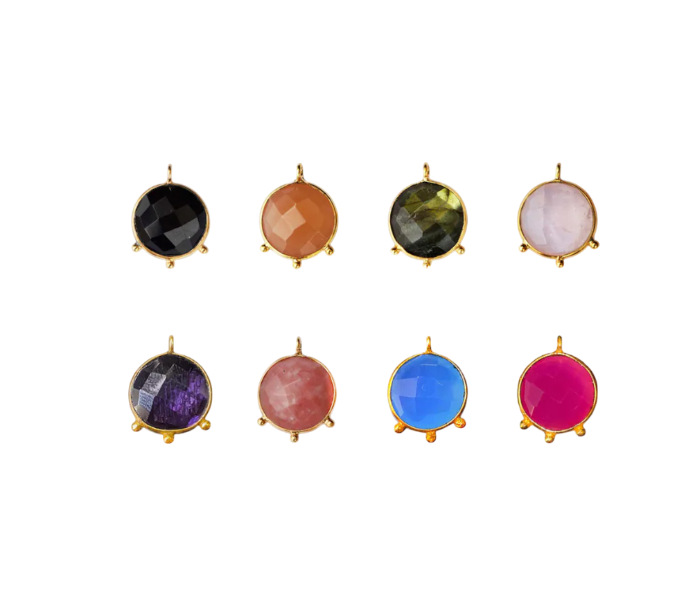 12mm Round Shape Gemstone Bezel Connector Gold Plated Stone Link for DIY Jewelry Making