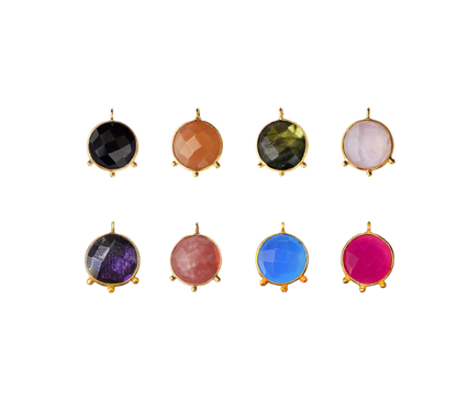 12mm Round Shape Gemstone Bezel Connector Gold Plated Stone Link for DIY Jewelry Making