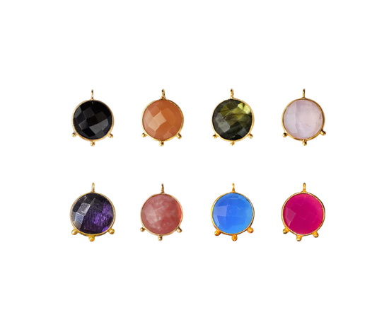 12mm Round Shape Gemstone Bezel Connector Gold Plated Stone Link for DIY Jewelry Making