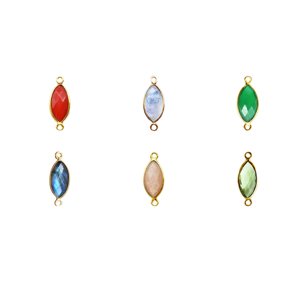 8x16mm Marquise Cut Gemstone Bezel Connector Gold Plated Jewelry Findings for Handmade Designs
