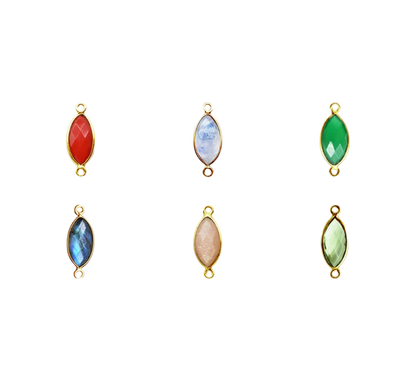 8x16mm Marquise Cut Gemstone Bezel Connector Gold Plated Jewelry Findings for Handmade Designs