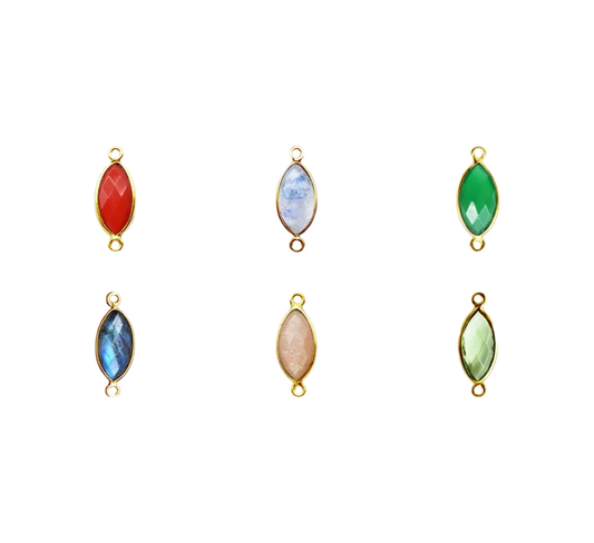 8x16mm Marquise Cut Gemstone Bezel Connector Gold Plated Jewelry Findings for Handmade Designs