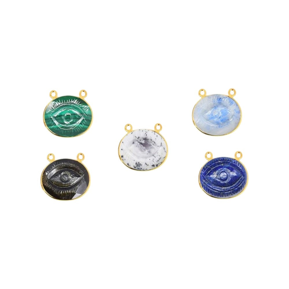Gold Plated Sterling Silver Evil Eye Pendant 12x16mm Multi-Color Carved Gemstone Bezel Connector for Jewelry Making