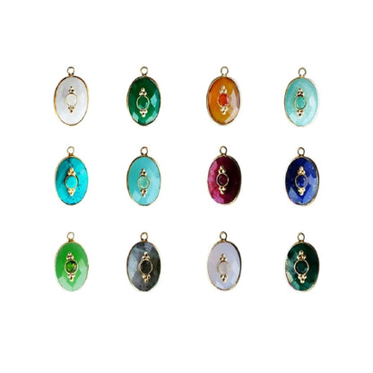 Oval Shape Multi-Color Gemstone Pendant in Gold Plated 925 Silver Bezel Set Connector Charm for Jewelry Designers