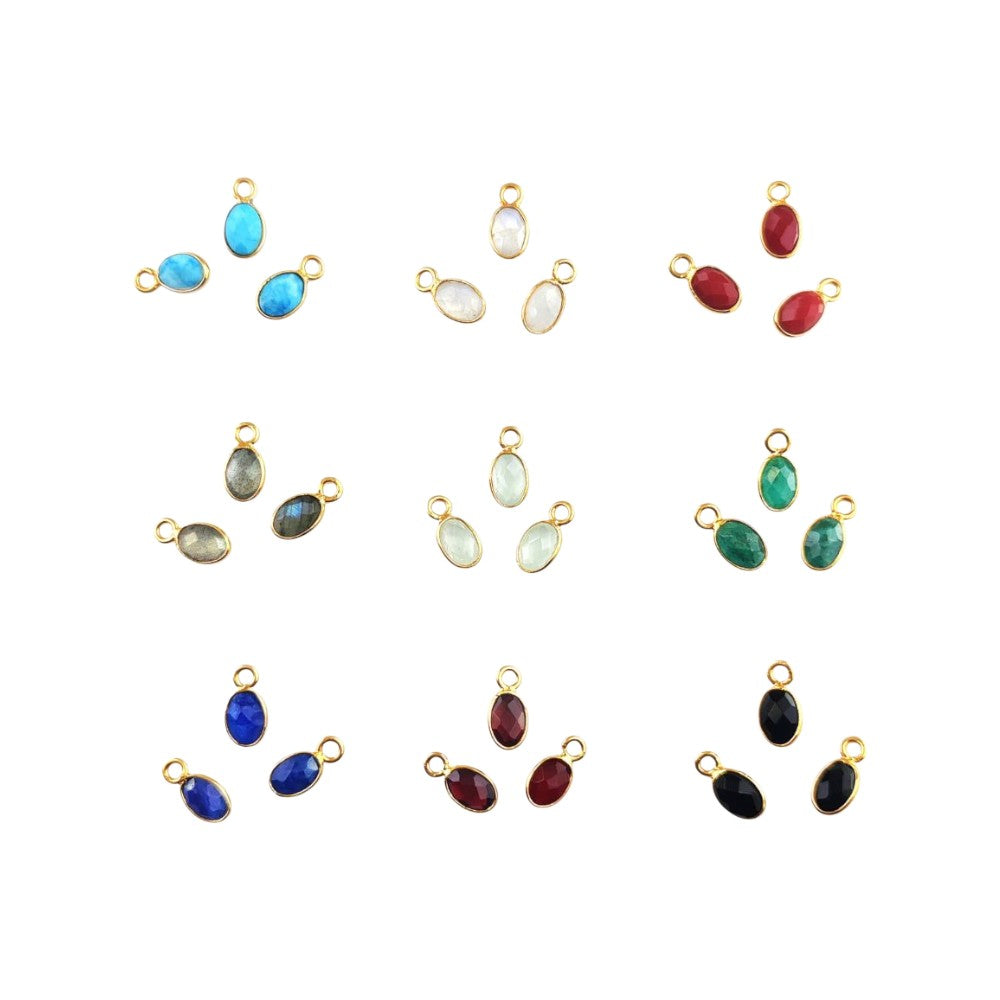 Oval 6x4mm Faceted Gemstone Bezel Pendant Dainty 925 Silver Gold Plated Charm for DIY Jewelry