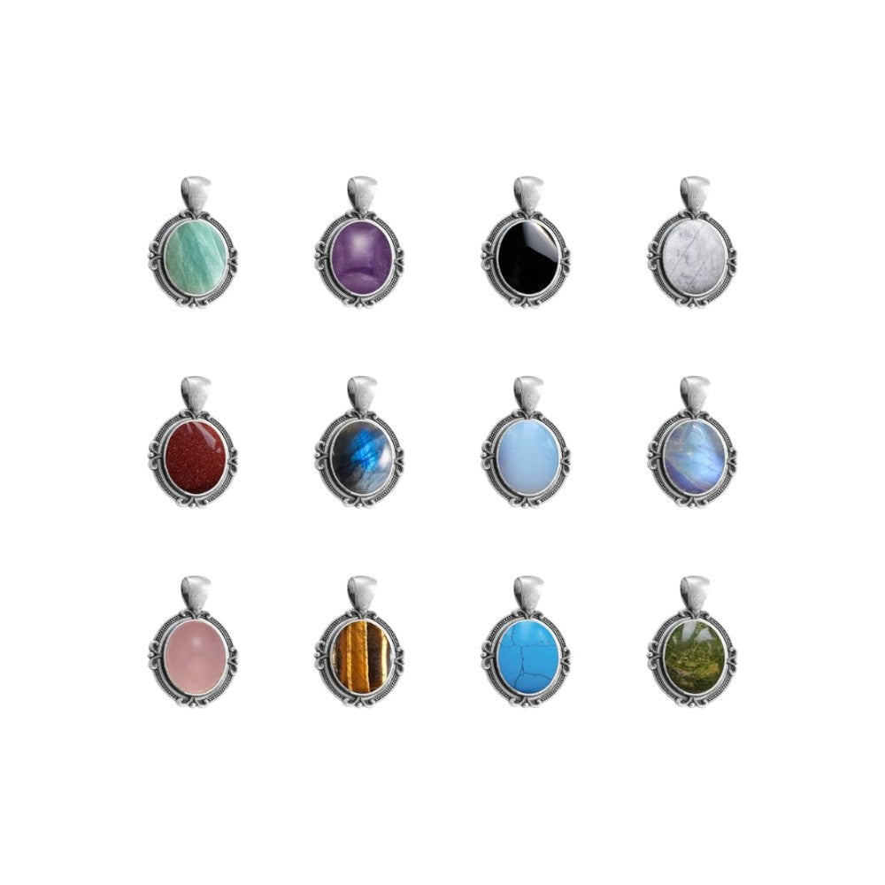 10x8mm Designer Oval Pendant 925 Sterling Silver Bezel Set Gemstone Charm for Jewelry Making