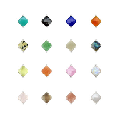 925 Sterling Silver Clover Bezel Charms Lucky Symbol Dual Loop Connector for Handmade Jewelry Designs